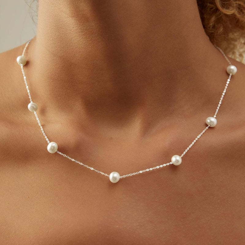 VRIUA Pearl Necklaces for Women - 14k Gold Plated Dainty Pearl Necklace with CZ Diamond Minimalist Wedding Bridal Jewelry Gift for Her - Image 5